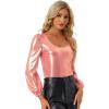 imageAllegra K Halloween Metallic Blouse for Womens Sparkly Party Shiny Bishop Sleeve Glitter TopsRose Gold