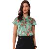 imageAllegra K Satin Work Blouses for Womens Floral Vintage Cap Sleeve Business Casual BlouseGray Green