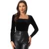 imageAllegra K Velvet Top for Womens Square Neck Long Sleeves Solid Casual TShirt BlouseBlack