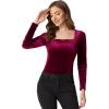 imageAllegra K Velvet Top for Womens Square Neck Long Sleeves Solid Casual TShirt BlouseBurgundy