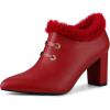 imageAllegra K Womens Block Heels Pointed Toe Faux Fur Red Ankle Booties 7 M US