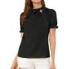 imageAllegra K Womens Bow Tie Neck Tops Elegant Office Short Sleeve BlouseBlack