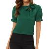 imageAllegra K Womens Bow Tie Neck Tops Elegant Office Short Sleeve BlouseDeep Green