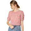 imageAllegra K Womens Floral Blouse Crew Neck Valentines Day Casual Shirred Short Sleeve TopPink
