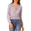imageAllegra K Womens Floral Tie Neck Ruffle Collar Long Sleeve Smocked Waist Top