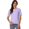 imageAllegra K Womens Gingham Button Up Shirt Blouse Short Sleeve Peter Pan Collar TopsLight Purple