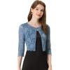 imageAllegra K Womens Lace Cardigan Open Front Lace Shrug Elegant Sheer Floral Cropped Bolero Lace TopsGrey Blue