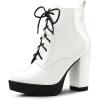 imageAllegra K Womens Lace Up Chunky Heels Platform Ankle Combat BootsWhite