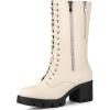 imageAllegra K Womens Lace Up Platform Chunky Heel Mid Calf Combat Boots Halloween BootsBeige