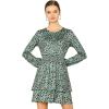 imageAllegra K Womens Leopard Print Round Neck Smock Waist Long Sleeve Ruffle Mini DressGreen