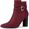 imageAllegra K Womens Pointed Toe Buckle Decor Chunky Heel Ankle BootsBurgundy