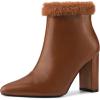 imageAllegra K Womens Pointed Toe Faux Fur Block Heel Ankle Boots