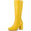 imageAllegra K Womens Round Toe Zip Block Heels Knee High BootsYellow