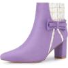 imageAllegra K Womens Tweed Plaid Heels Boot Bow Block Heels Ankle BootsPurple