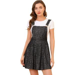 imageAllegra K Pinafore Dress for Womens Adjustable Straps Printed Mini Chambray Bib Dress
