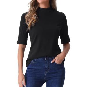 imageAllegra K Tops for Women Trendy Half Sleeve Mock Neck Casual Top 2025 Fall Slim Fit TShirtsBlack
