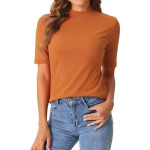 imageAllegra K Tops for Women Trendy Half Sleeve Mock Neck Casual Top 2025 Fall Slim Fit TShirtsDark Orange