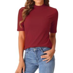 imageAllegra K Tops for Women Trendy Half Sleeve Mock Neck Casual Top 2025 Fall Slim Fit TShirtsDark Red