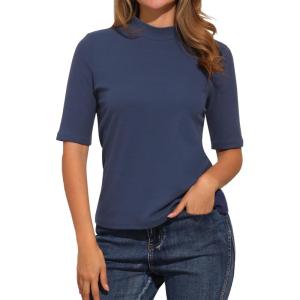 imageAllegra K Tops for Women Trendy Half Sleeve Mock Neck Casual Top 2025 Fall Slim Fit TShirtsGray Blue