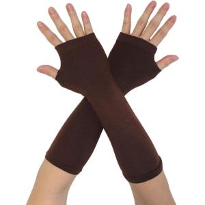imageAllegra K Womens Arm Warmers Winter Knitted Elbow Long Cosplay Costume Fingerless GlovesBrown
