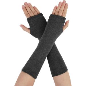 imageAllegra K Womens Arm Warmers Winter Knitted Elbow Long Cosplay Costume Fingerless GlovesDeep Gray