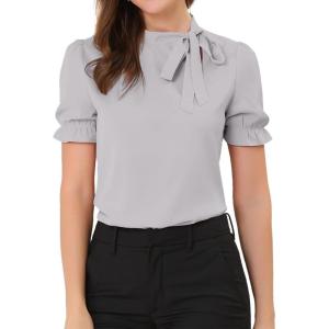 imageAllegra K Womens Bow Tie Neck Tops Elegant Office Short Sleeve BlouseGray