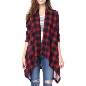 imageAllegra K Womens Christmas Buffalo Plaid Asymmetric Kimono Open Front CardiganRed