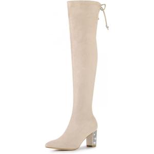 imageAllegra K Womens Chunky Heels Bling Rhinestone Over the Knee High BootsBeige