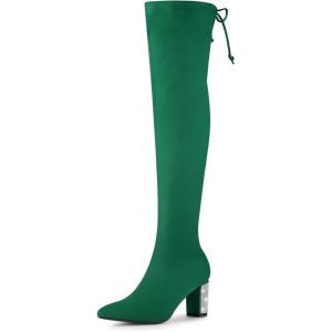 imageAllegra K Womens Chunky Heels Bling Rhinestone Over the Knee High BootsGreen