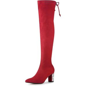 imageAllegra K Womens Chunky Heels Bling Rhinestone Over the Knee High BootsRed