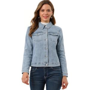 imageAllegra K Womens Denim Coat Jean Button Front Washed Vintage JacketLight Blue