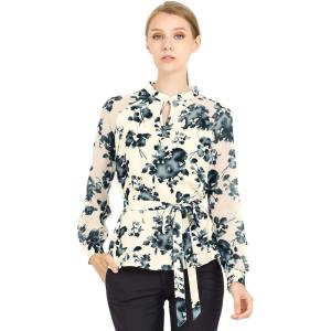 imageAllegra K Womens Elegant Work Shirts Long Raglan Sleeve Collared Tops Floral Peplum BlousesBeige