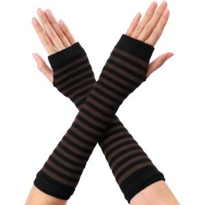 imageAllegra K Womens Fingerless Gloves Printed Elbow Length Knitted Arm WarmersBlack Coffee