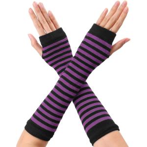 imageAllegra K Womens Fingerless Gloves Printed Elbow Length Knitted Arm WarmersBlack Darkviolet