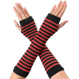 imageAllegra K Womens Fingerless Gloves Printed Elbow Length Knitted Arm WarmersBlack Red