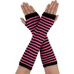 imageAllegra K Womens Fingerless Gloves Printed Elbow Length Knitted Arm WarmersBlack With Pink