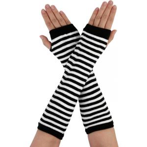 imageAllegra K Womens Fingerless Gloves Printed Elbow Length Knitted Arm WarmersBlackwhite