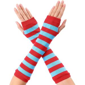 imageAllegra K Womens Fingerless Gloves Printed Elbow Length Knitted Arm WarmersBlue Red