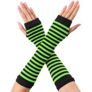 imageAllegra K Womens Fingerless Gloves Printed Elbow Length Knitted Arm WarmersBright Green Black