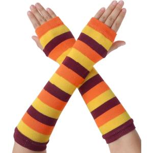 imageAllegra K Womens Fingerless Gloves Printed Elbow Length Knitted Arm WarmersBrown Orange Yellow