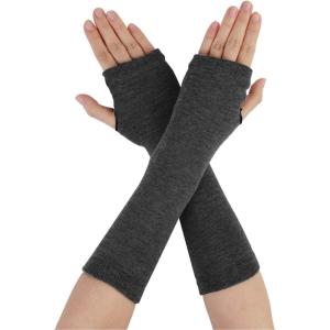 imageAllegra K Womens Fingerless Gloves Printed Elbow Length Knitted Arm WarmersDark Gray