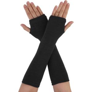 imageAllegra K Womens Fingerless Gloves Printed Elbow Length Knitted Arm WarmersGray Black