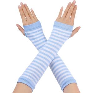imageAllegra K Womens Fingerless Gloves Printed Elbow Length Knitted Arm WarmersLight Blue White