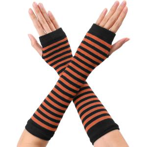 imageAllegra K Womens Fingerless Gloves Printed Elbow Length Knitted Arm WarmersOrange Black