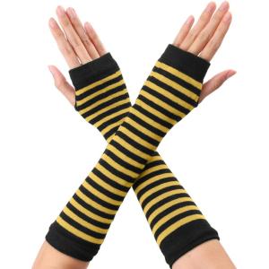 imageAllegra K Womens Fingerless Gloves Printed Elbow Length Knitted Arm WarmersYellow Black