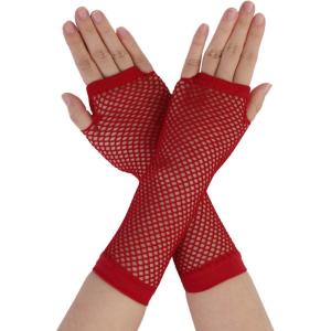imageAllegra K Womens Fingerless Mesh 1980s Fancy Dress Party Costume Accessories Fishnet Gloves 2 PairsRed