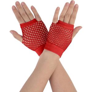 imageAllegra K Womens Fingerless Mesh 1980s Fancy Dress Party Costume Accessories Fishnet GlovesRed