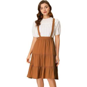 imageAllegra K Womens High Waist Flared Skater Pleated Suspender Skirt Overalls Dress