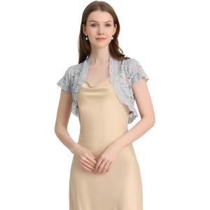 imageAllegra K Womens Lace Cardigan Open Front Elegant Short Sleeve Sheer Floral Cropped Bolero Lace Shrug TopLight Grey
