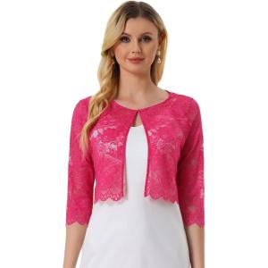 imageAllegra K Womens Lace Cardigan Open Front Lace Shrug Elegant Sheer Floral Cropped Bolero Lace TopsHot Pink